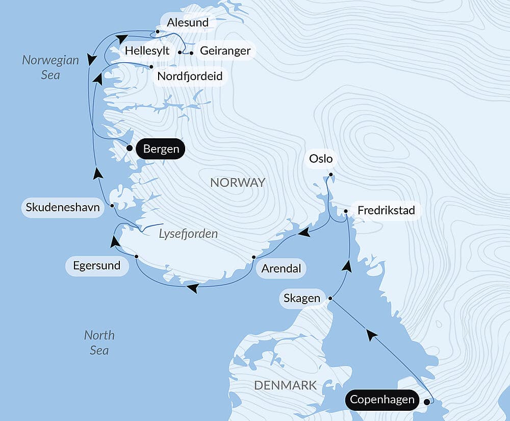 Scandinavian cities and Norwegian fjords null