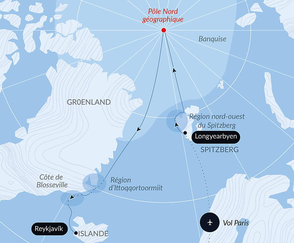 The Geographic North Pole and the east coast of Greenland  null