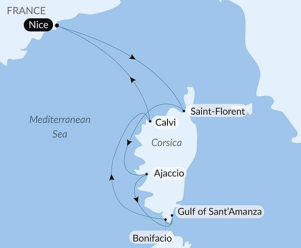 Corsican shores, under Sail Aboard Le Ponant